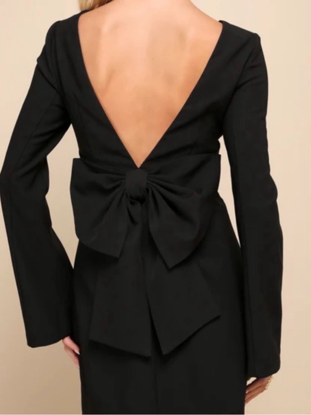 Lulu's Elegant Cutie Black Bow Long Sleeve Backless Mini Dress